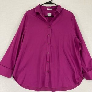 Chico's Pink Non-Iron Chic Stretch Long Sleeve Button Down XL